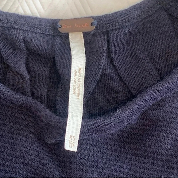 Free People Billie Crop Top Cotton Modal Long Sleeve Puff Cuff Navy Blue XS - Picture 6 of 10